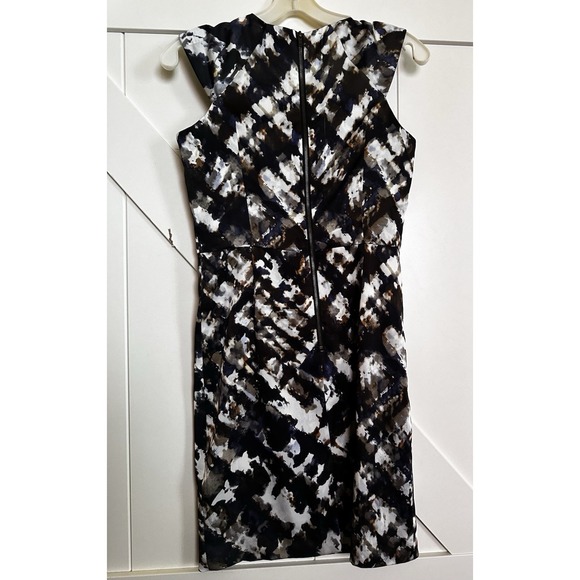 Ann Taylor‎ Navy Blue & Brown Abstract Print Dress Cap Sleeve Size O Petite - Picture 3 of 5